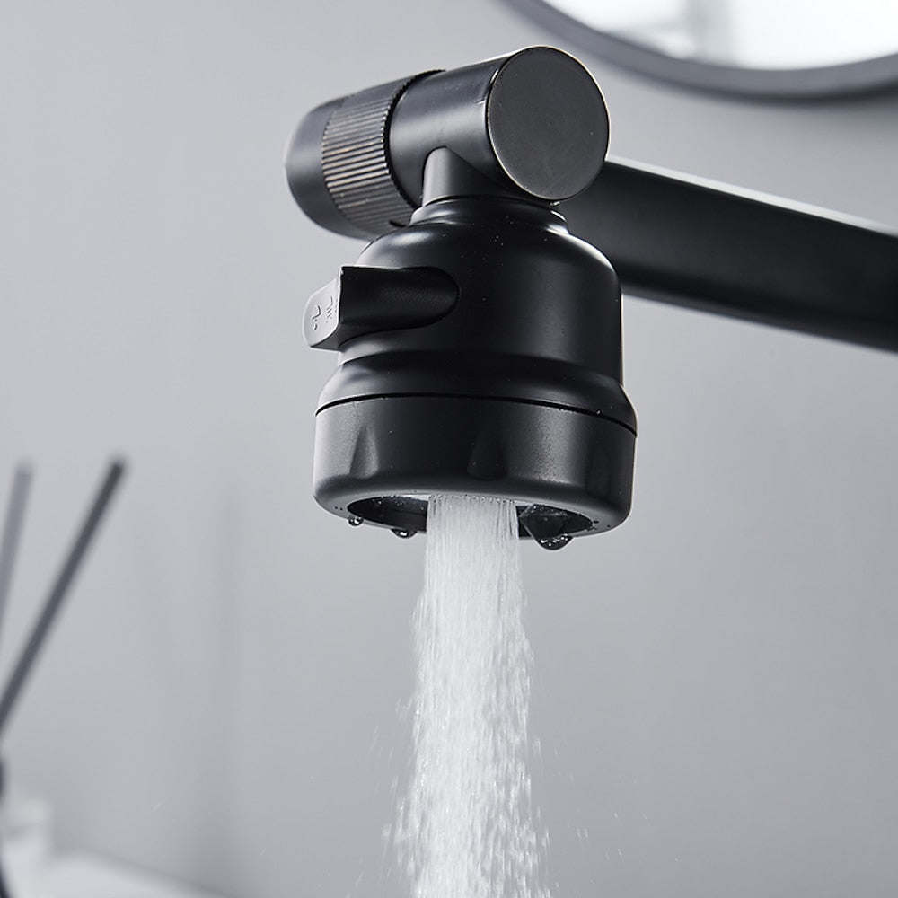 Height-Adjustable Modern Bathroom Sink Faucet, Single-Hole Swivel Spout Faucet, Matte Black / Chrome