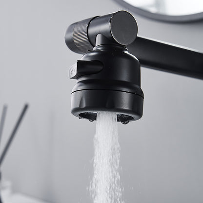 Height-Adjustable Modern Bathroom Sink Faucet, Single-Hole Swivel Spout Faucet, Matte Black / Chrome