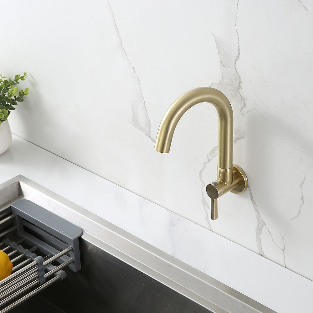 Modern Wall-Mount Single-Cold Bar Faucet, Single-Handle Swivel Spout Faucet, Chrome / Brushed Nickel / Brushed Gold / Matte Black