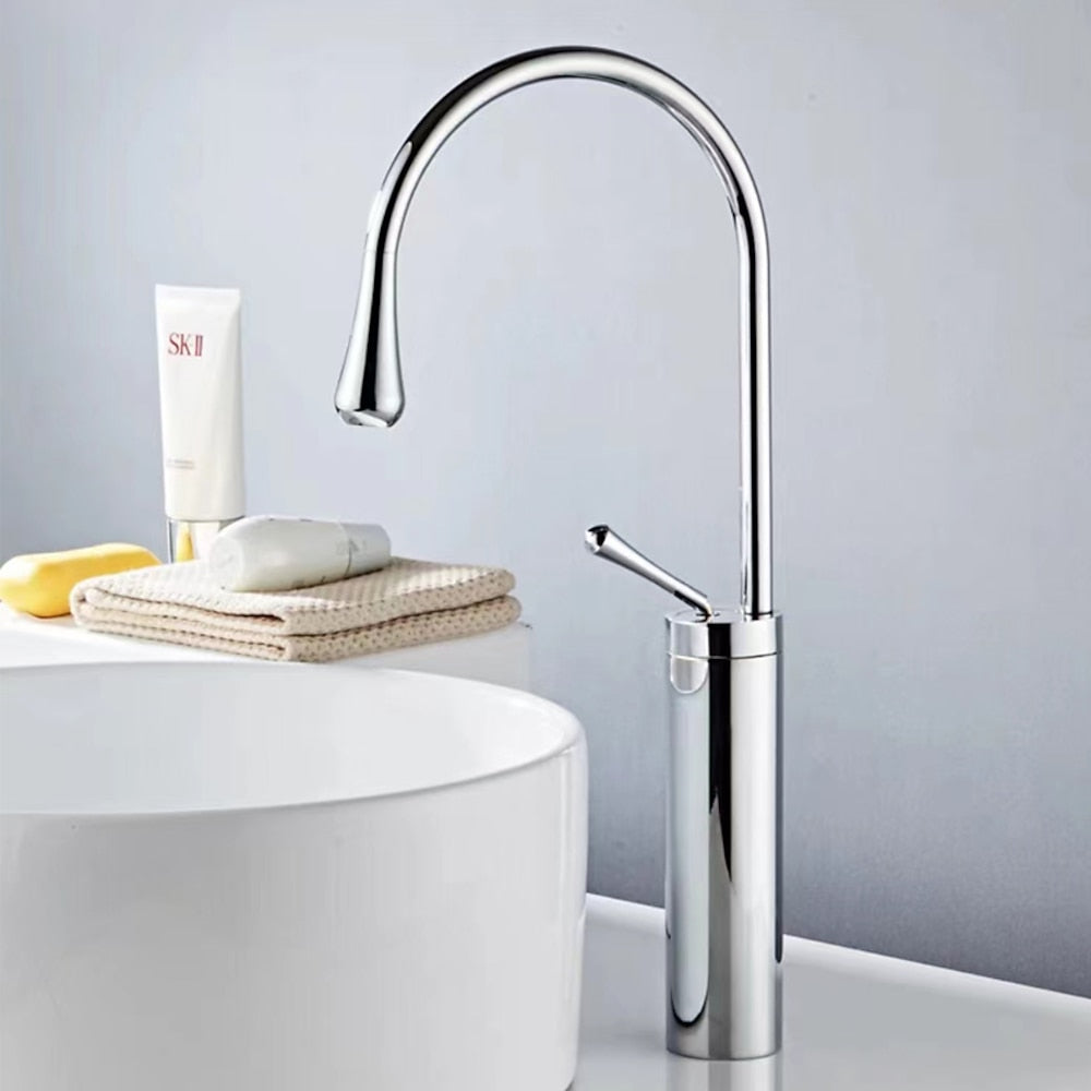 Rotatable High Arc Vessel Sink Faucet, Single-Hole Single-Handle Brass Faucet