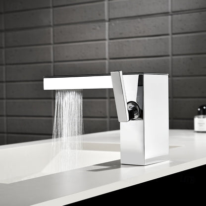 Modern Waterfall Bathroom Faucet, Single-Handle Brass Basin Faucet, Chrome / Brushed Gold / Matte White