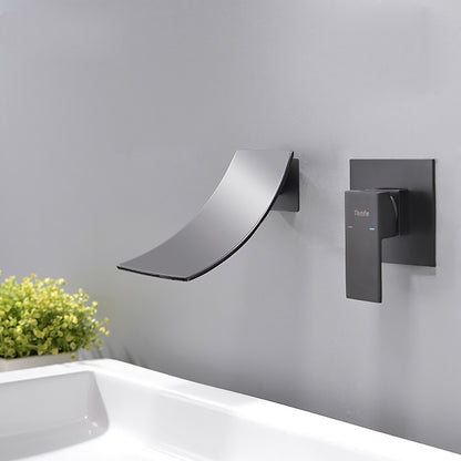 Matte Black Waterfall Wall-Mount Bathroom Faucet, Single-Handle Brass Basin Faucet with Rough-In Valve