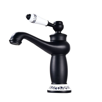 Vintage Single-Hole Bathroom Faucet, Single-Handle Brass Faucet with Ceramic Floral Base, Antique Brass / Chrome / Polished Gold / Matte Black
