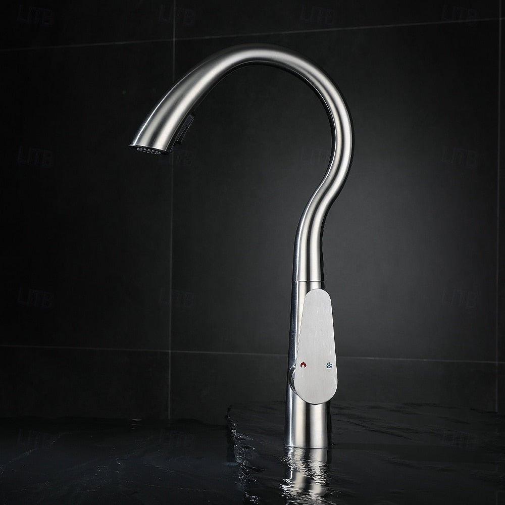 Pull-Down Kitchen Faucet, High Arc Single-Handle Brass Sink Faucet, Gunmetal / Matte White / Matte Black / Brushed Nickel
