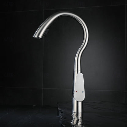 Pull-Down Kitchen Faucet, High Arc Single-Handle Brass Sink Faucet, Gunmetal / Matte White / Matte Black / Brushed Nickel