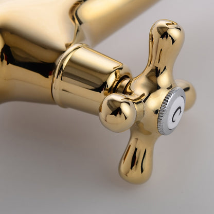 Polished Gold Traditional Single-Hole Bathroom Faucet, Dual Cross Handle High Arc Faucet