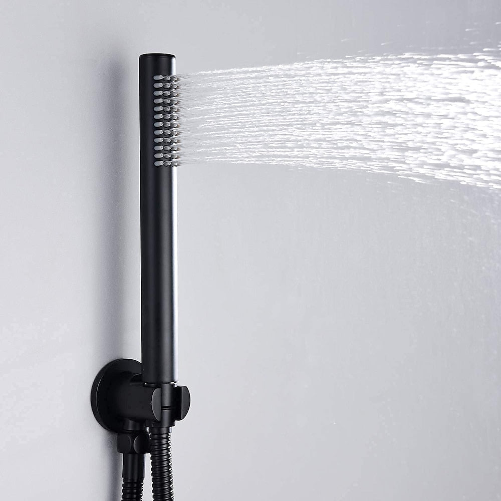 Rainfall Matte Black Wall-Mounted Shower System, Single-Handle Faucet with Handheld Shower