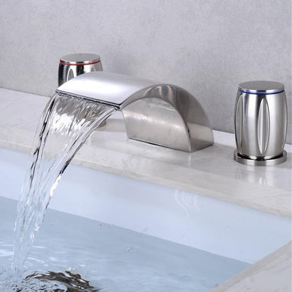 Waterfall Roman Tub Faucet, Double-Handle Deck-Mount Faucet, Chrome / Matte Black / Brushed Gold / Stainless Steel
