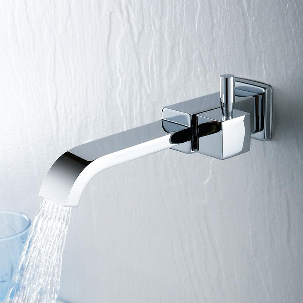 Modern Wall-Mount Single-Cold Bathroom Faucet, Single-Handle Brass Faucet, Matte Black / Chrome
