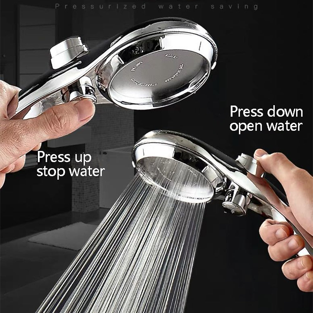 High Pressure Handheld Shower Head with Stop Button, Stepless Flow Control Water Saving ABS Showerhead, White / Gold / Silver