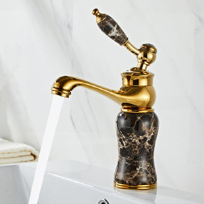 Jade Insert Bathroom Faucet, Modern Single-Hole Single-Handle Brass Faucet, Gold / White / Black