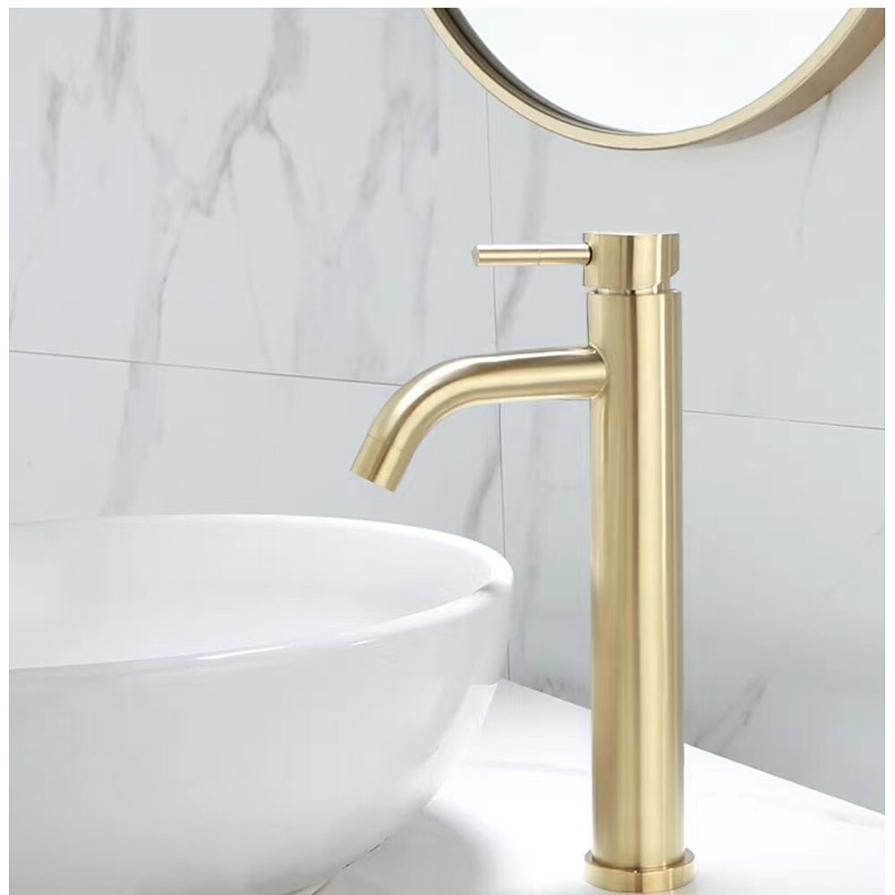 Brushed Gold Waterfall Bathroom Faucet, Single-Handle Single-Hole Faucet