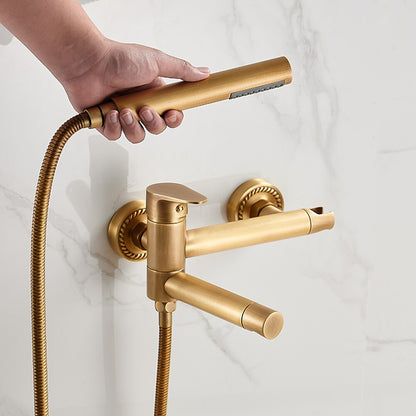 Wall-Mount Bathtub Faucet with Handheld Shower, Vintage Single-Handle Tub Filler, Antique Brass / Rustic Nickel