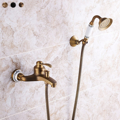 Vintage Wall-Mount Tub Faucet, Single-Handle Brass Bath Tub Faucet with Handheld Shower, Antique Brass / Matte Black / Brushed Brass / Copper