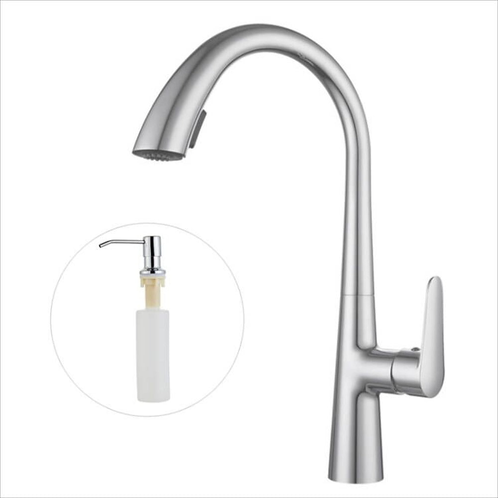 Pull-Down High-Arc Kitchen Faucet with Pop-Up Drain, Single-Handle Modern Faucet, Gunmetal / Matte Black / Chrome