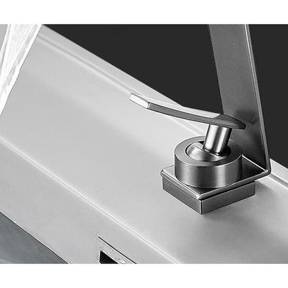 Waterfall Modern Single-Hole Bathroom Faucet, Single-Handle Brass Faucet