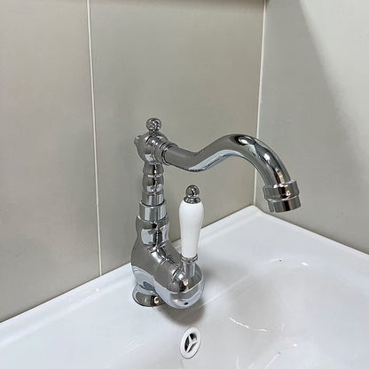 Vintage Single-Hole Bathroom Faucet, Single-Handle Swivel Spout Basin Faucet, Polished Gold / Chrome / Matte White / Gunmetal / Antique Brass