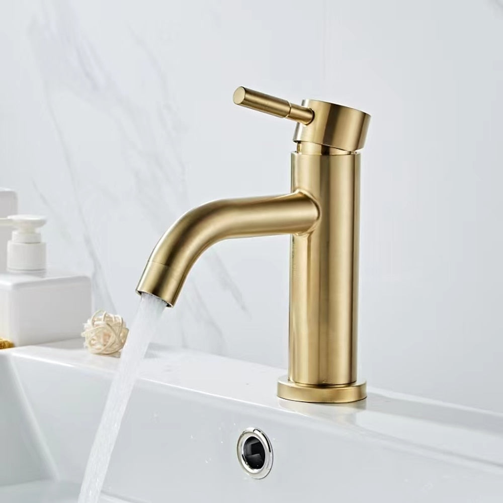 Brushed Gold Waterfall Bathroom Faucet, Single-Handle Single-Hole Faucet