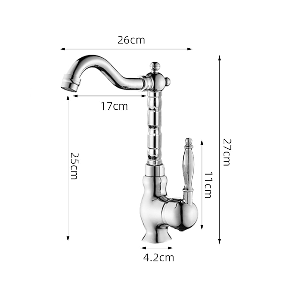 Retro Single-Hole Bathroom Vessel Sink Faucet, Single-Handle Brass Swivel Faucet, Antique Brass / Chrome / Polished Gold