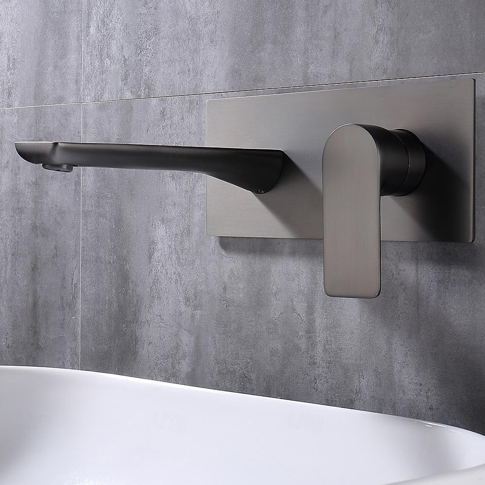 Modern Wall-Mount Bathroom Faucet, Single-Handle Brass Basin Faucet, Matte Black / Brushed Gold / Gunmetal