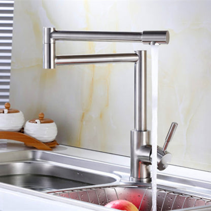 Folding Double-Jointed Brushed Nickel Kitchen Faucet, Single-Handle Stainless Steel Deck Mount Faucet