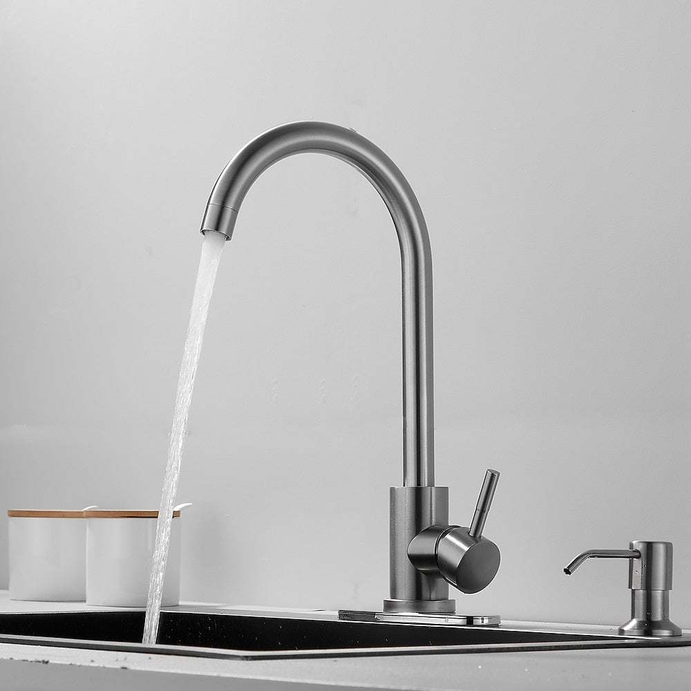 High Arc Stainless Steel Single-Hole Kitchen Faucet, Single-Handle Swivel Spout Faucet, Brushed Nickel / Matte Black / Gunmetal