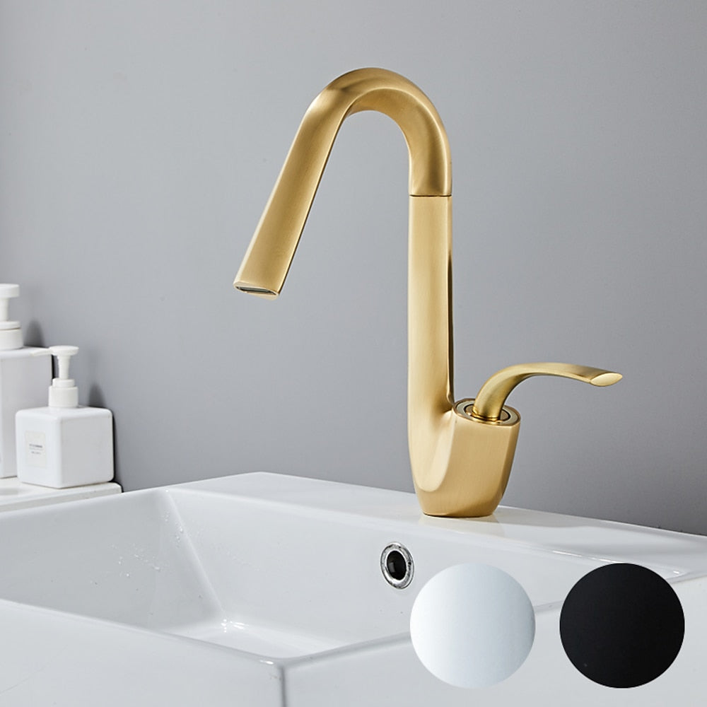 Modern Single-Hole Waterfall Bathroom Faucet, Single-Handle Swivel Spout Faucet, Matte Black / Brushed Gold / Chrome
