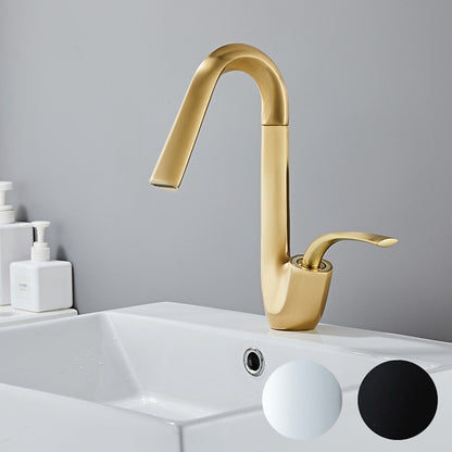 Modern Single-Hole Waterfall Bathroom Faucet, Single-Handle Swivel Spout Faucet, Matte Black / Brushed Gold / Chrome