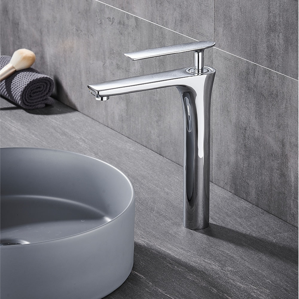 Modern Tall Vessel Sink Faucet, Single-Handle Single-Hole Brass Faucet