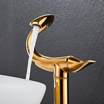 Curved High Arc Vessel Bathroom Faucet, Single-Handle Single-Hole Tall Brass Faucet