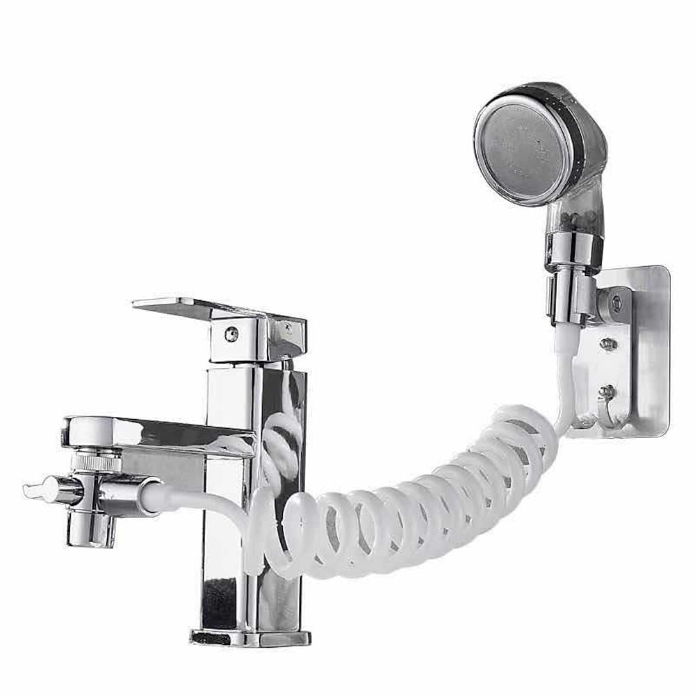 Ionic Filtration Chrome Faucet Spray Head Extension Set, Handheld Basin Rinser Faucet Kit with Coiled Hose / Adhesive Wall Bracket
