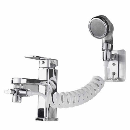 Ionic Filtration Chrome Faucet Spray Head Extension Set, Handheld Basin Rinser Faucet Kit with Coiled Hose / Adhesive Wall Bracket