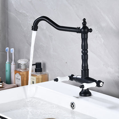 Antique Single-Hole Bathroom Faucet, Dual Ceramic Handle Swivel Spout Faucet, Antique Brass / Brushed Nickel / Chrome / Matte Black / Polished Gold