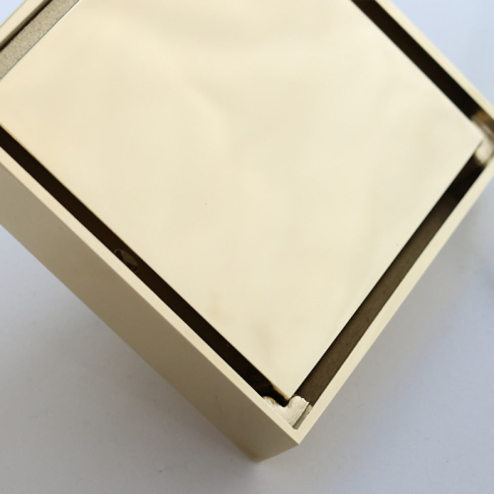Reversible Tile-Insert Square Brass Shower Floor Drain, Shower Floor Drain with Hair Catcher Strainer, Chrome / Polished Gold / Brushed Gold / Matte Black