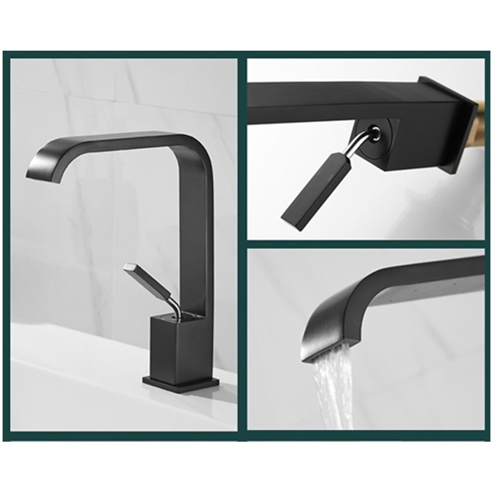 Modern Waterfall Bathroom Faucet, Single-Handle Single-Hole Faucet, Matte Black / Matte White / Gunmetal