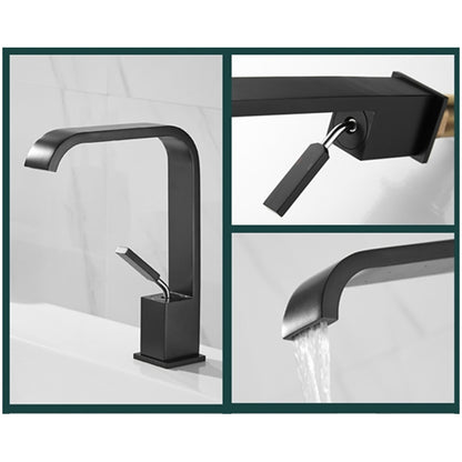 Modern Waterfall Bathroom Faucet, Single-Handle Single-Hole Faucet, Matte Black / Matte White / Gunmetal