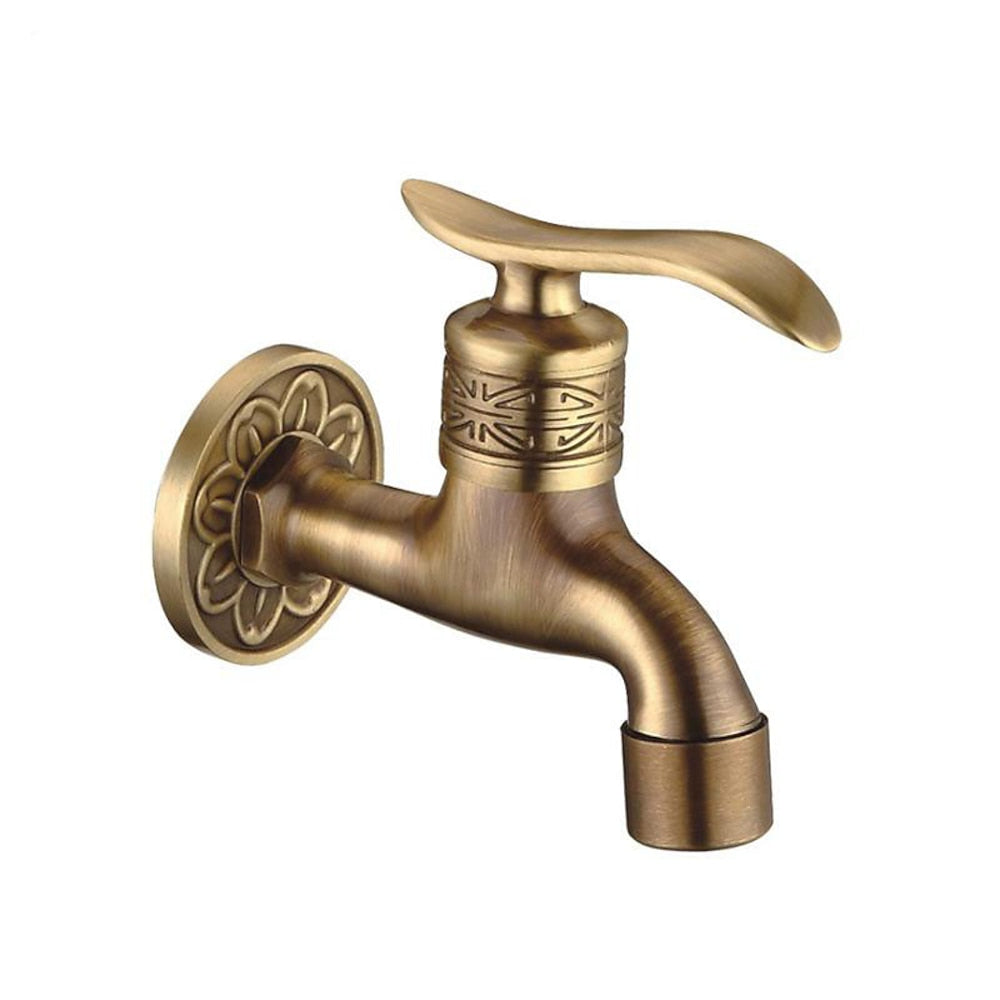 Vintage Brass Wall-Mount Utility Faucet, Single-Cold Laundry Tap with Quick Connector, Antique Brass / Polished Gold