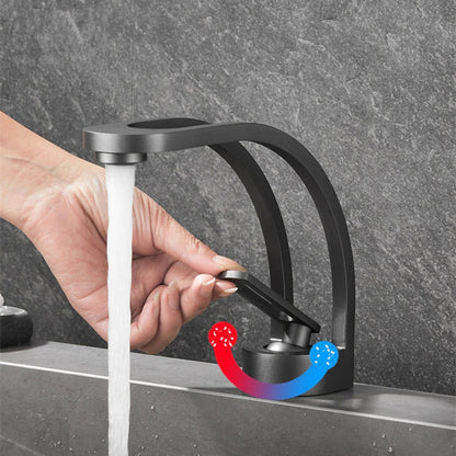 Modern Single-Hole Bathroom Faucet, Single-Handle High Arc Faucet, Matte Black / Chrome / Brushed Gold / Matte White / Gunmetal / Two-Tone