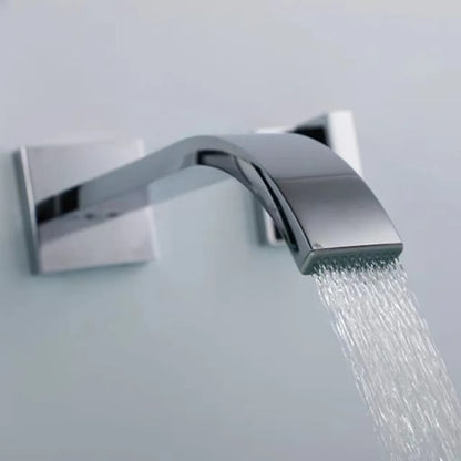 Chrome Modern Wall-Mount Bathroom Faucet, Double-Handle Waterfall Spout Faucet