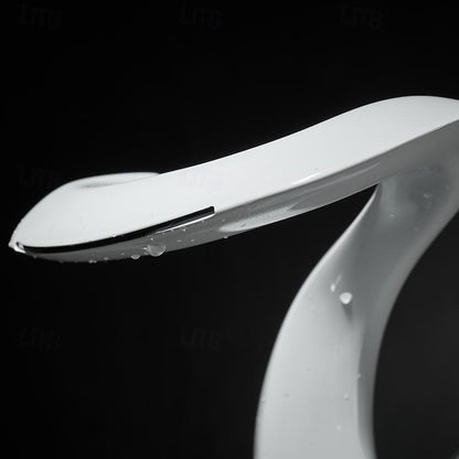 Waterfall Single-Hole Bathroom Faucet, Single-Handle Brass Deck Mount Faucet, Brushed Gold / Chrome / Matte Black / Matte White