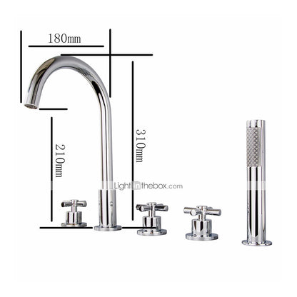 Chrome 5-Hole Deck-Mount Tub Filler Faucet, 3-Handle Brass Tub Faucet with Handheld Shower