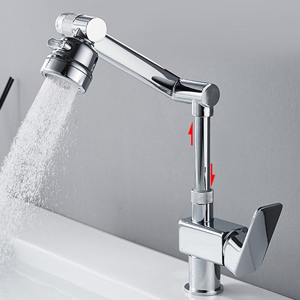 Height-Adjustable Modern Bathroom Sink Faucet, Single-Hole Swivel Spout Faucet, Matte Black / Chrome