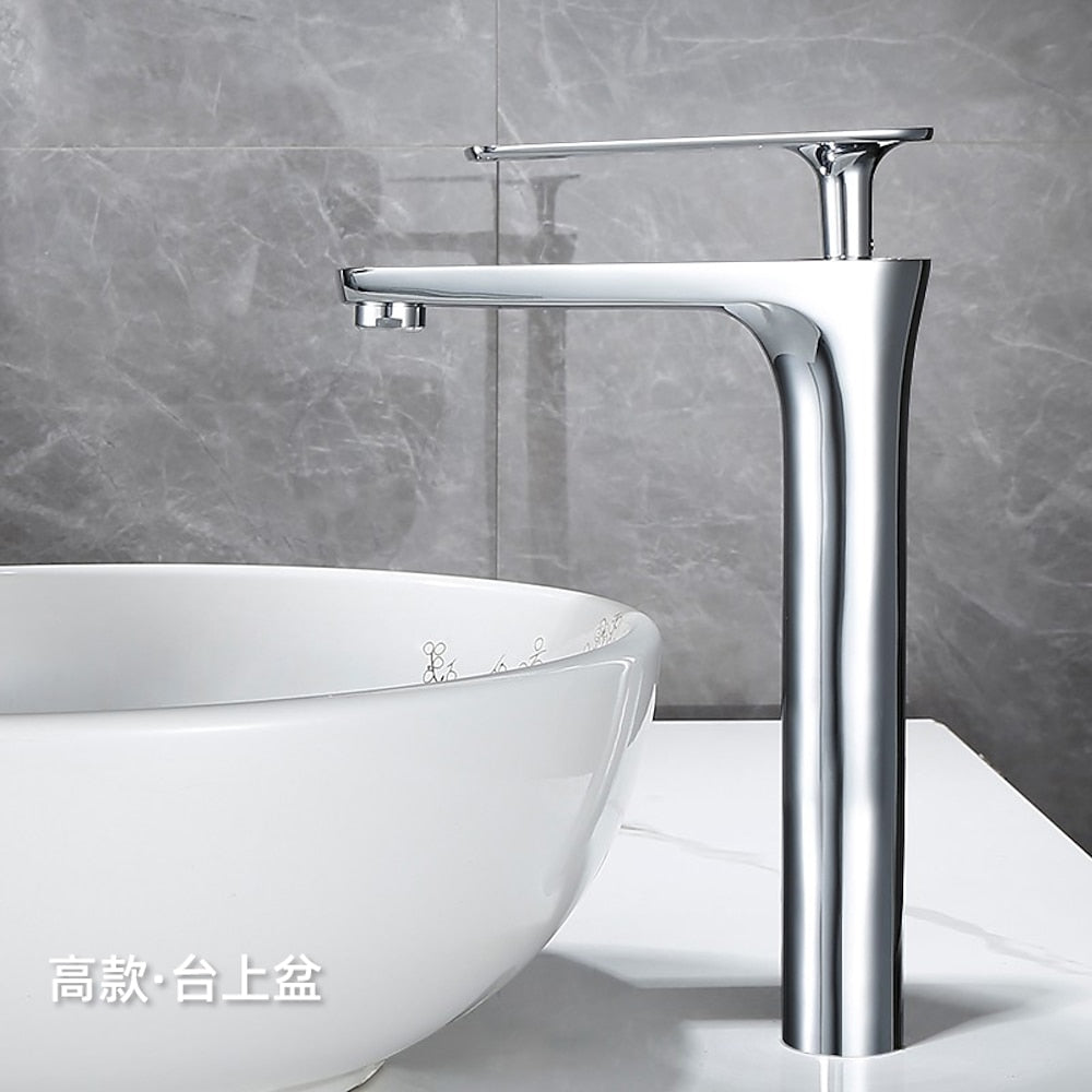 Modern Vessel Sink Faucet, Single-Handle Brass Bathroom Faucet