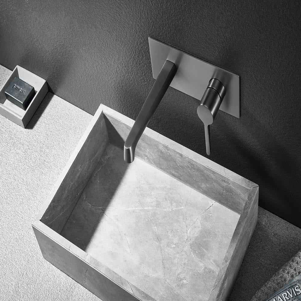Wall-Mount Bathroom Sink Faucet, Modern Single-Handle Vessel Sink Faucet, Chrome / Gunmetal / Matte Black
