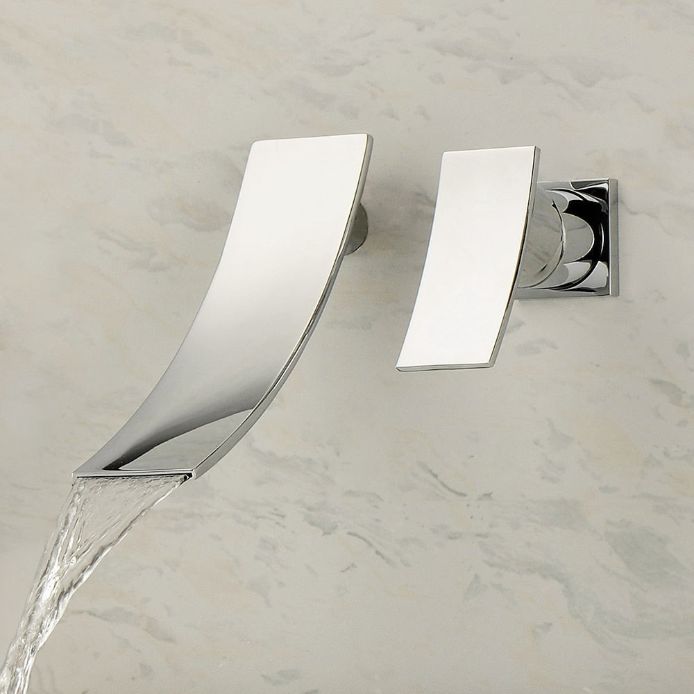 Waterfall Chrome Modern Bathroom Faucet, Wall-Mount Single-Handle Faucet