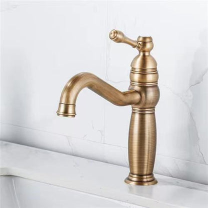 Traditional High Arc Bathroom Sink Faucet, Single-Hole Deck Mount Faucet with Ceramic Lever Handle, Polished Gold / Chrome / Antique Brass