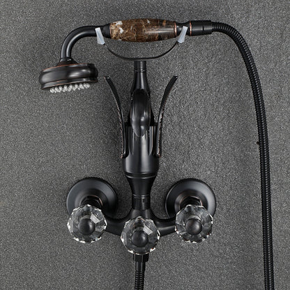 Swan Spout Wall-Mount Bathtub Faucet, Dual-Handle Tub Filler with Handheld Shower, Antique Brass / Matte Black / Chrome / Polished Gold