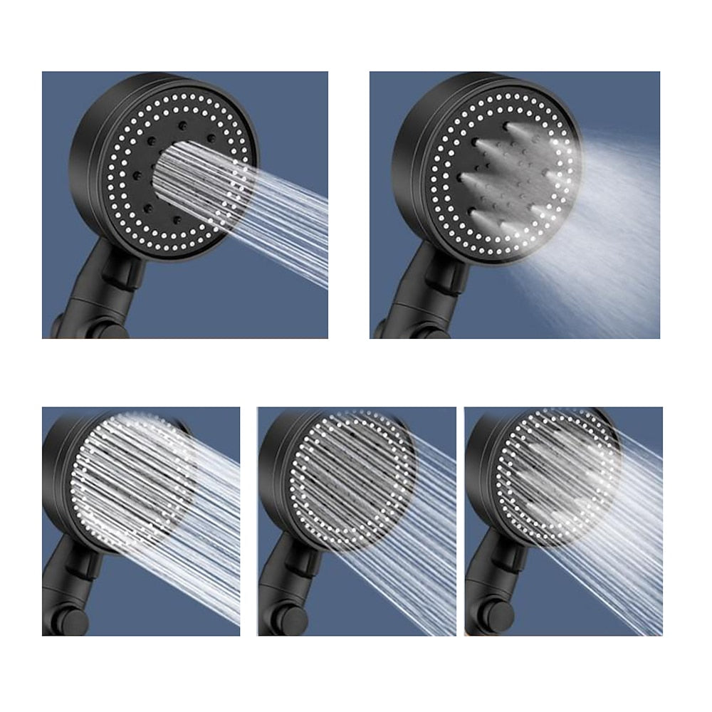 5-Mode Handheld Round Shower Head, Shower Head with Hose / Adhesive Bracket, Matte Black / Chrome