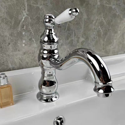 Vintage Single-Hole Bathroom Sink Faucet, Single-Handle Brass Faucet, Polished Gold / Chrome