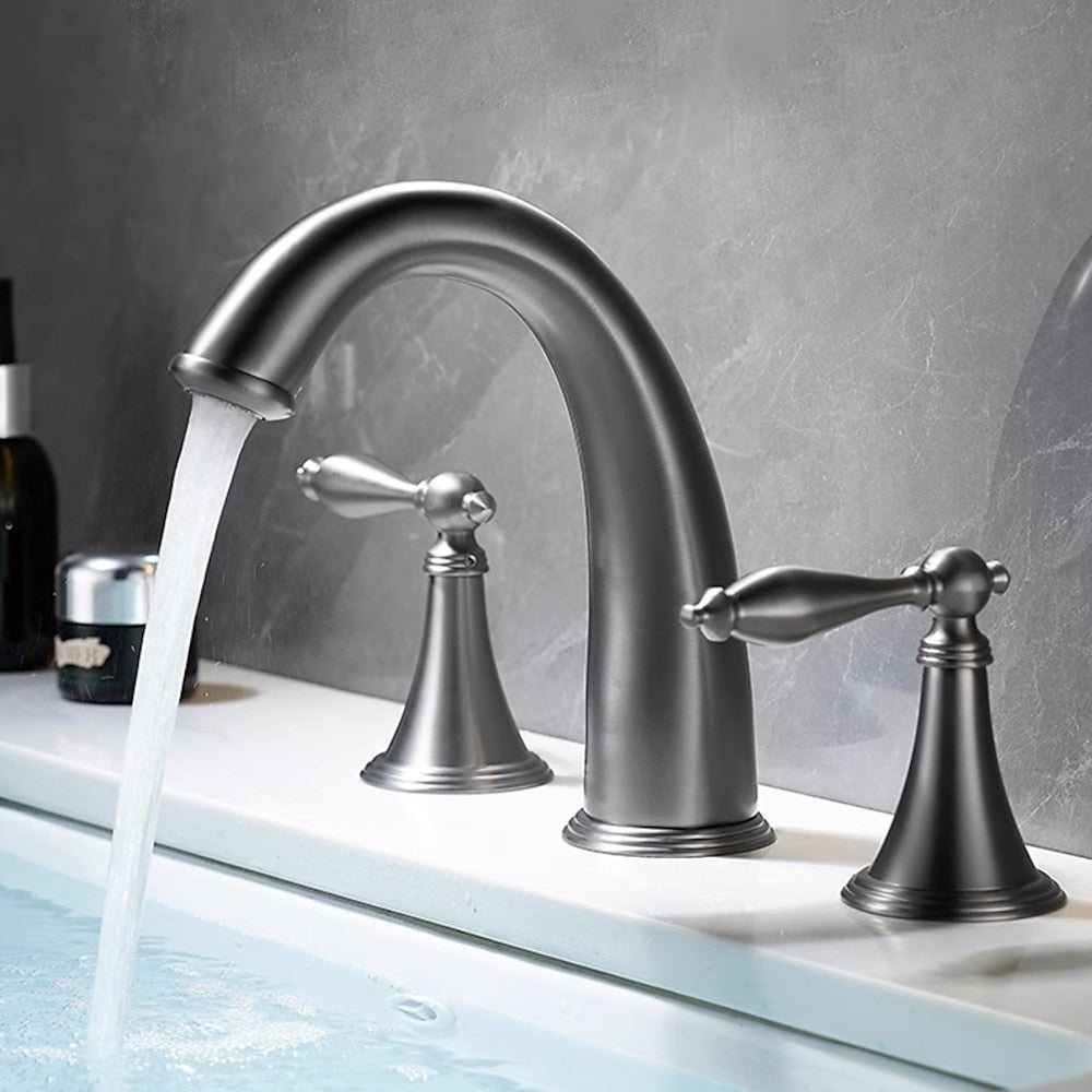 Modern High Arc Bathroom Sink Faucet, Widespread Dual-Handle Faucet, Matte Black / Matte White / Gunmetal / Chrome